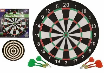 M.Y 17  Double Sided Dart Board With 6 Darts | Traditional Style Dart Board • £8.97