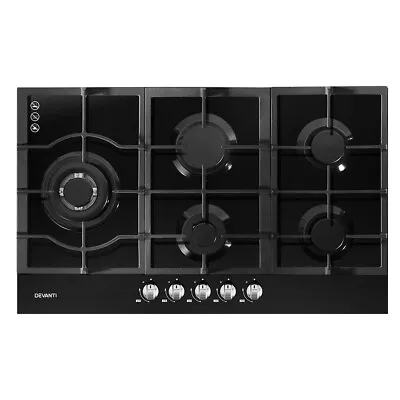$355 • Buy Devanti Gas Cooktop 90cm 5 Burner Stove Hob Cooker Kitchen NG LPG Black Glass