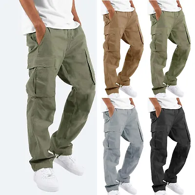 Summer Men's Cargo Combat Work Pants Chino Cotton Long Pants Work Clothes Jeans • £13.47