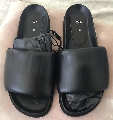£30 • Buy Zara Leather Sandals/sliders, Black, Size 6, BNWT