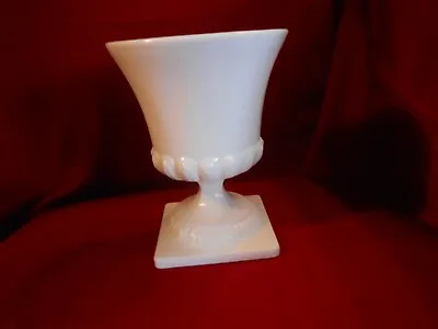 Vintage Milk Glass Urn - Greek Key - Grecian Design Square Base Vase 7  Tall • $23.95