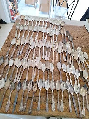 Lot Of 96Vintage Silverplate Flatware/Silverware Assorted SPOONS  Use/Craft. • $39