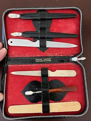 Vintage Men’s Travel Grooming Kit Zipper Manicure Set Black Leather Austria • $14.99