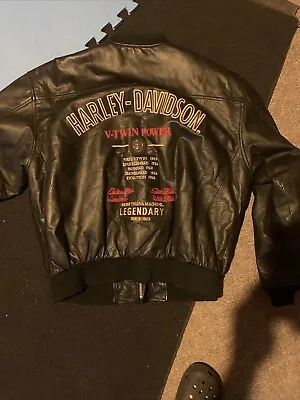 Vtg Harley-Davidson Motorcycle V-Twin Power Leather Jacket Men’s Med Betty Boop • $300
