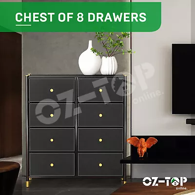 Chest Of 8 Drawers Storage Cabinet Fabric Bedroom Tower Dresser Tallboy Black • $109.69