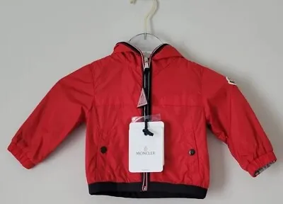 NWT NEW MONCLER Boys Red Nylon Jacket With Pockets And Logo 6-9M • $199