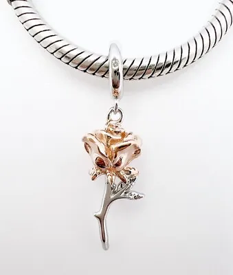 💖 Rose Flower Dangle Charm Floral Rose Gold Genuine 925 Sterling Silver 💖 • £17.95