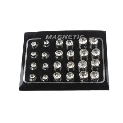 Pack Of 12 Pairs Round Crystal Magnetic Stud Earrings For Men Women  4MM6MM7MM • £6.16