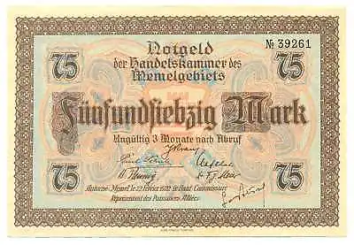 Memel Klaipeda Notgeld 75 Mark 1922 AU/UNC #853 • $350