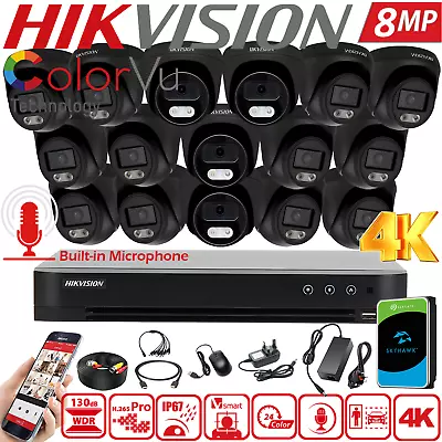 HIKVISION 8MP CCTV Camera System 4K Outdoor Security ColorVu Audio Night Vision • £1197