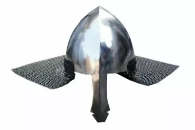 Medieval Historical Warrior Helmet In Natural Steel Finish And Chainmail Curtain • $130