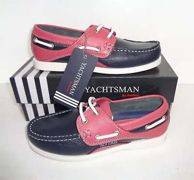 Leather New Ladies Boat Navy Pink Deck Casual Womens Trainers Shoes UK Size 3 • £19.98