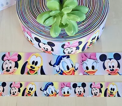 7/8 & 1.5  (1 YD) Mickey Mouse Grosgrain Ribbon Minnie Goofy Donald Pluto Fab 5 • $1.20