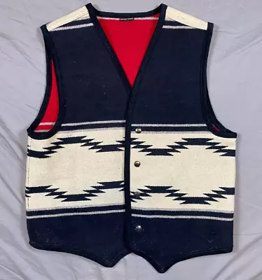 Vintage Navajo Spirit Wool Vest Southwestern Reversible Vest Button Snap Rare • $148.88