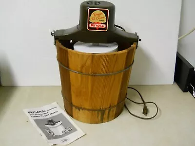 Vintage Rival Electric Ice Cream Frozen Yogurt Freezer Maker 4 Qt Wood Bucket • $55.96