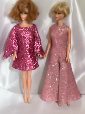 Vintage Homemade Barbie Pink Sparkle Dress & Pink Silver Sparkle Jumpsuit READ • $16