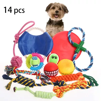 $37.39 • Buy 14 PCS Dog Rope Chew Toys Pet Puppy Chew Bite Ball Toy Tough Cotton Teething Toy