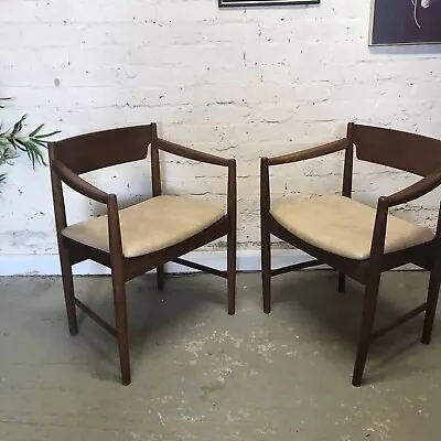 Vintage Pair Danish Carver Dining Chairs Teak G Plan Wood Cream Leather Seat Din • £320