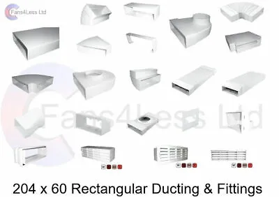 £7.49 • Buy Flat Rectangular Kitchen Ducting 204x60 Extractor Ventilation Heat Recovery Fan
