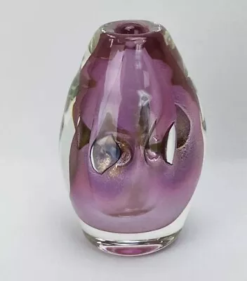 Dominick Labino Art Glass Paperweight/vase Signed 1981 Pink W/gold Veilings • $450