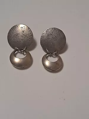 Marjorie Baer Mb Sf Modernist Mcm Hammered Couture Silver Pierced Earrings • $25.99