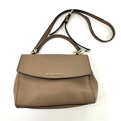 Michael Kors Beige Tan Ava Leather Crossbody Satchel Purse Handbag Medium • $99.99