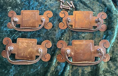 $44 • Buy 4 Antique Brass Drawer Pulls Spanish Arts & Crafts 5 1/4  Holes 3  On Center