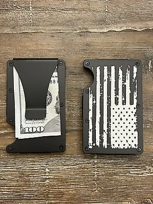 American Flag Distressed Black Wallet Minimalist RFID Block With Money Clip. • $7.99