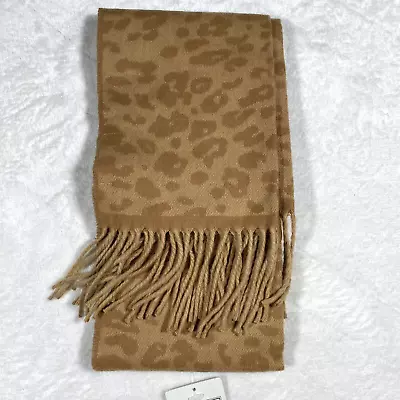 Merona Women's Cheetah Print Scarf Fringe Rectangle Mustard Yellow Classic NWT • $18.95