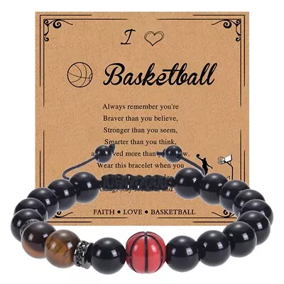 Basketball Baseball Bracelet Natural Obsidian Beaded Football Bracelet Sports • $4.96