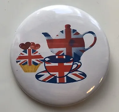 Time For Tea & Cake Button Badge Teapot Union Jack Great Britain • £1.95