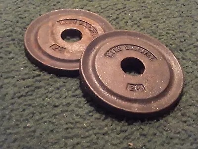 Vintage Milo Barbell Dumbbell Set Of 2 X 2.5 Lb Weight Plates Pair Black • $22.89