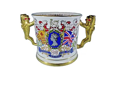 Paragon Large Loving Cup Queen Elizabeth 1977 Silver Jubilee Lion Handles Boxed • £125