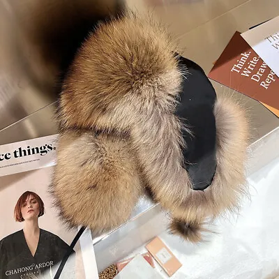 Women's Real Fox Fur Hat Warm Russian Ushanka Aviator Trapper Hunter Hat Ski Cap • $25