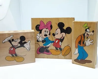 Disney Mickey Mouse Rubber Stamp Lot All Night Media Minnie Goofy Wood Mount • $14.99