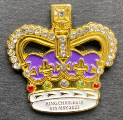 £4.95 • Buy Coronation Pin Badge - King Charles III - Gold Plated Badge - St Edward Crown