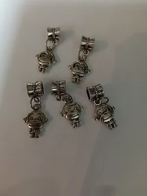 Lot Of 5 Adorable Silver Tone Monkey Shiny Dangle Charm Bead • $3.99