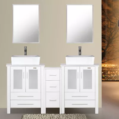60 Inch Bathroom Vanity W/ Side Table Ceramic Vessel Sink Faucet Mirror Combo • $819.99