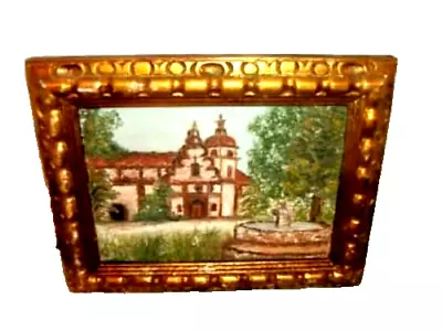 1940s MINIATURE OIL PAINTING CALIFORNIA MISSION ADOBE PLEIN AIR GILT WOOD FRAME • $137