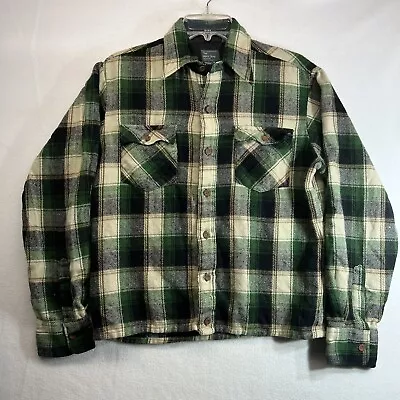 Vtg JC Penney  The Men's Shop  MEDIUM Tall Flannel Shirt Acrylic GREEN Plaid • $24.99