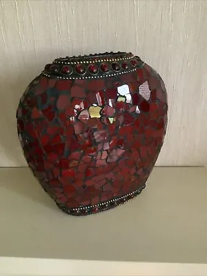 Beautiful Red Mosaic Glass Decorative Vase 7” Tall • £9.99