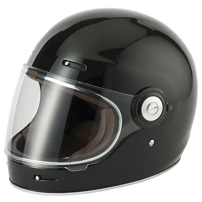 Vcan V135 Fibreglass Retro Vintage 70's Style Motorcycle Helmet Gloss Black • $239.95