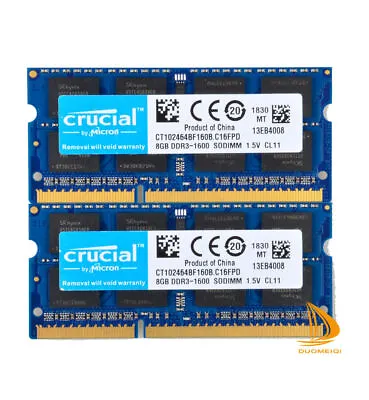 £26.39 • Buy Crucial 2x 8GB 2Rx8 PC3-12800S DDR3-1600Mhz SODIMM Laptop Memory RAM 204Pin #BNM