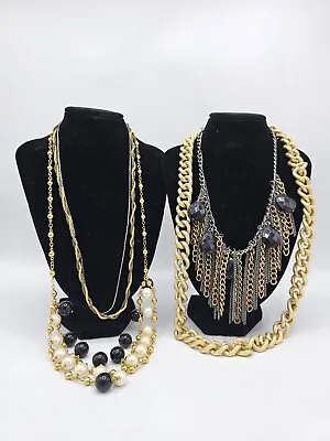 Vintage To Now Costume Jewelry - 5 Statement Necklaces Lot Silver And Gold Tone • $15.99