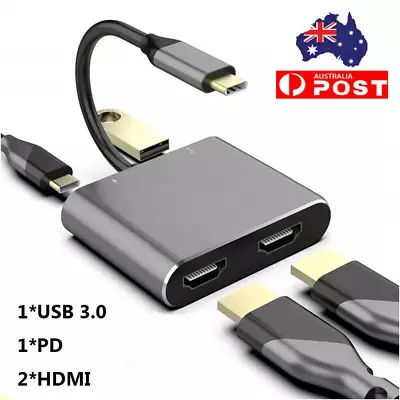 Adapter USB 3.0 Docking Station Type-C To Dual HDMI USB C Hub Screen Expansion • $17.91