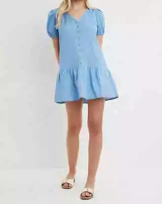 £18.95 • Buy DOROTHY PERKINS PLAIN LINEN BUTTON FRONT MINI DRESS BLUE PETITE NEW (ref 267)