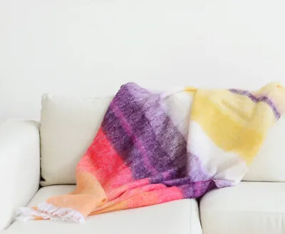 Mohair Wool Blanket Throw Beautiful Story-African Bright Stripes. New XL 86'X94' • $195