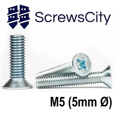 M5 (5mm Ø) PHILLIPS COUNTERSUNK MACHINE SCREWS ZINC PLATED STEEL DIN 965 • £1.80