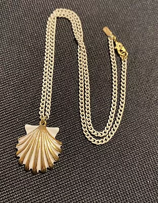 Vintage Monet White Enamel And Gold-tone Seashell 15.5” Necklace • $16