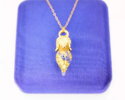 Vintage Gold Flakes Ornate Glass Bottle W/ 14K Gold Filled Necklace • $52.95